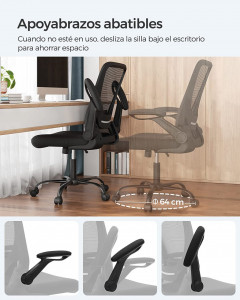 Scaun de birou, Songmics, Negru, 66x60x(99-107) cm - Img 2