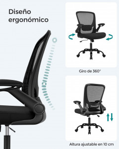Scaun de birou, Songmics, Negru, 66x60x(99-107) cm - Img 4