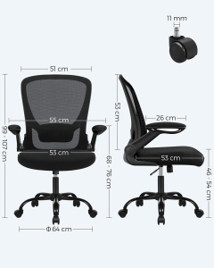 Scaun de birou, Songmics, Negru, 66x60x(99-107) cm - Img 8