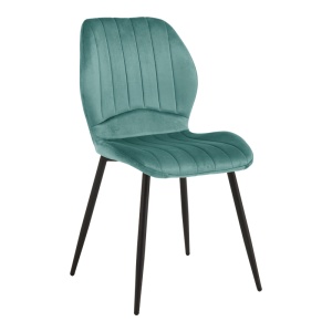 Scaun dining Jelour, tapițat cu catifea, Albastru petrol/Negru, 55 × 54,5 × 84,5 cm