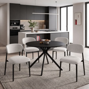Scaun dining Kaourt, tapițat cu material textil, Ivoire/Negru, 49 × 55 × 80 cm