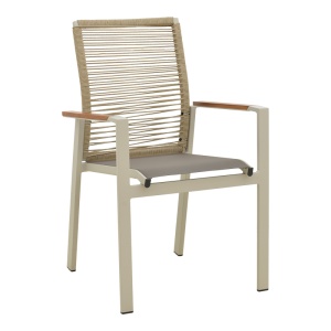 Scaun Grădină Aegean, Stivuibil, Aluminiu/Textilene/Sfoară, Crem/Bej/Natural, 56.5x58x91 cm