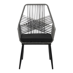 Scaun Grădină Tanish, Ratan Sintetic/Metal, cu Brațe, Gri/Negru, 58x58.5x87 cm - Img 6