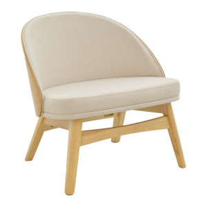Scaun Sarian material bej - picior din lemn de arbore de cauciuc culoare lemn natural 69.5x71x70.5cm - Img 1