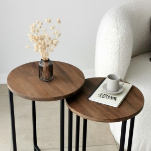 Set 2 Masue de Cafea Model Lynch, 35x35x55/35x35x50 cm, Blat Lemn 100%, Nuc/Negru - Img 4