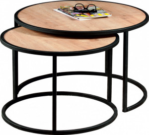 Set 2 Masute de Cafea Model Barron, 66x66x43/80x80x50 cm, Stejar/Negru - Img 3
