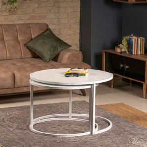 Set 2 Masute de Cafea Model Barron, 80x80x50/66x66x43 cm, Alb - Img 2