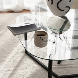 Set 2 Masute de Cafea Model Duncan, 82x58x40/82x58x36 cm, Negru mat, Blat Sticla securizata - Img 6