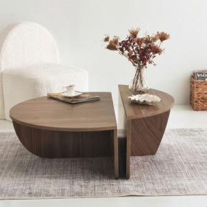 Set 2 Masute de Cafea Model Hayes, 90x60x30/85x30x35 cm, Nuc - Img 3