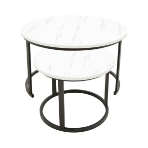 Set 2 Masute de Cafea Model Revelon, Alb marmorat/Negru, 80x80x45 cm - Img 3