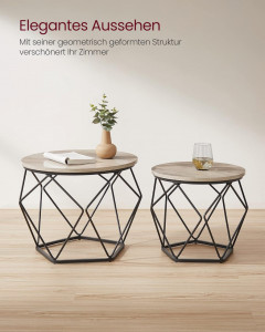 Set 2 măsuțe de cafea VASAGLE, Greige/Negru, PAL și oțel, Ø50/40 cm, stil industrial - Img 7