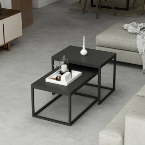 Set 2 măsuțe suprapozabile Model Leka, Negru - Img 2