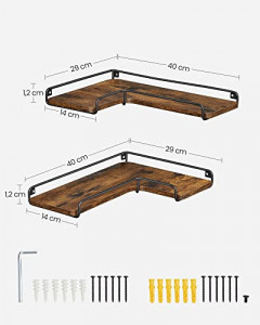 Set 2 rafturi suspendate pentru colț Model Jovanni, Maro/Negru, 40x29x4 cm - Img 4