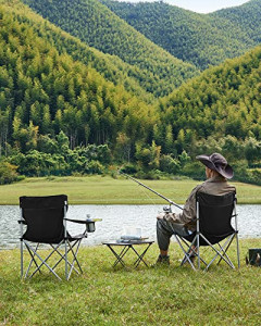 Set 2 scaune camping pliabil, Songmics, Negru, 84x52x81 cm - Img 6