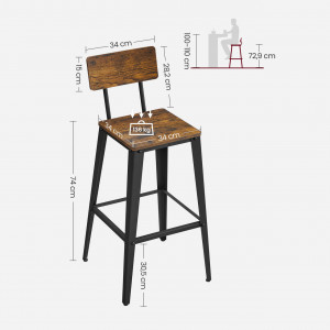 Set 2 scaune de bar Model Ellis, Maro rustic/Negru, 45.4x45.4x102.2 cm - Img 7