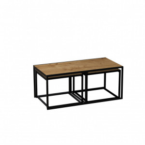 Set 3 Masute de Cafea Model Banks, 120x60x50/60x60x45 cm, Stejar/Negru - Img 6
