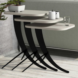 Set 3 Masute de Cafea Model Jaxxon, 35x60x45/35x54.5x45/35x48.5x45 cm, Crem - Img 1