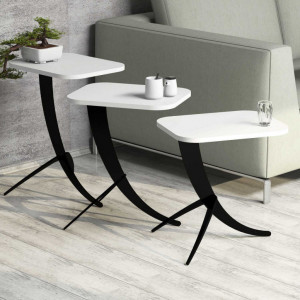 Set 3 Masute de Cafea Model Jaxxon, 35x60x45/35x54.5x45/35x48.5x45 cm, Alb/Negru - Img 2