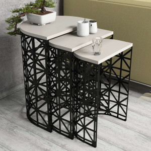 Set 3 Masute de Cafea Model Remi, 46x33x62/41x30x58/36x27x53 cm, Crem/Negru - Img 1