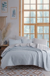 Set Cuvertura Pat Dublu Model Solid Light Blue, Grey