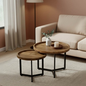 Set de 2 măsuțe de cafea Kelly, natural/negru, 50x50x40 cm
