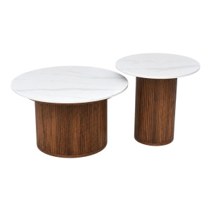 Set de 2 măsuțe de cafea Skerta, Alb/Nuc, 70 x 70 x 39 cm și 50 x 50 x 47 cm - Img 3