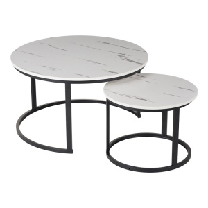 Set de 2 măsuțe de cafea Solme I, alb marmorat/negru, 80x80x45 cm - Img 3