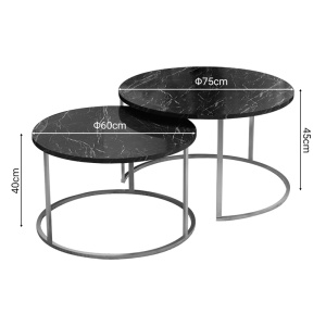 Set de 2 măsuțe de cafea Solme, negru marmorat/auriu, 75x75x45 cm - Img 3