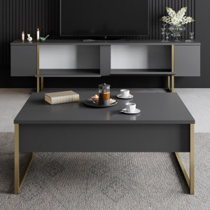 Set de mobilier pentru living Luxe, Antracit- Auriu - Img 3