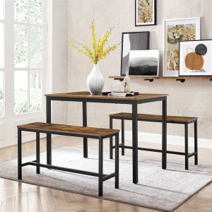 Set Masa si 2 Banci Model Hana, 110x70x75 cm, Maro Rustic/Negru - Img 8