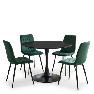 Set masă și 4 scaune Balou-Noor, Negru/Verde, Ø100 x 73 cm - Img 2