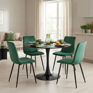 Set masă și 4 scaune Balou-Noor, Negru/Verde, Ø120 x 73 cm