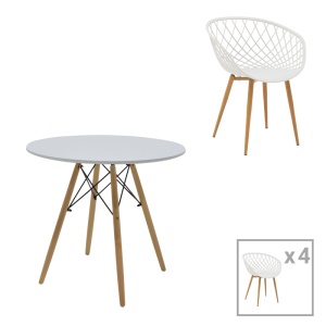 Set Masă si 4 Scaune Ezra-Julita, alb/natural, 80x73 cm