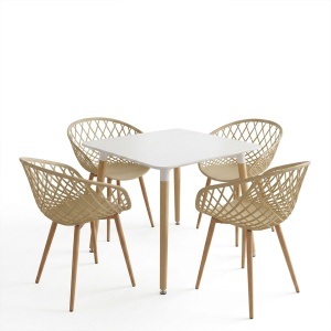 Set masă și 4 scaune Natali-Ezra, Alb/Cappuccino/Natural, 80 x 80 x 76 cm - Img 2