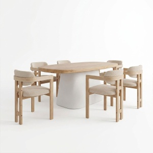 Set masă și 6 scaune Fessen-Winsor, Alb/Natural/Bej, 180 x 90 x 78 cm - Img 2
