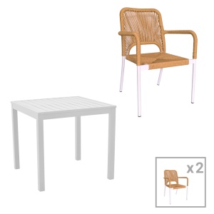 Set masă și scaune de exterior, 3 Piese, Model Kliton-Norture, Alb, 80x80x74 cm