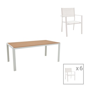 Set Masa si Scaune de Exterior, 7 Piese, Model Nares-Moly, Natural/Alb, 180x90x72.5 cm - Img 1