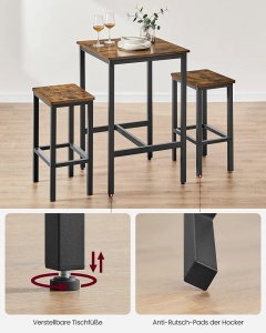 Set Masa si scaune Model Kayleigh, 60x60x90 cm, Maro rustic/Negru - Img 2