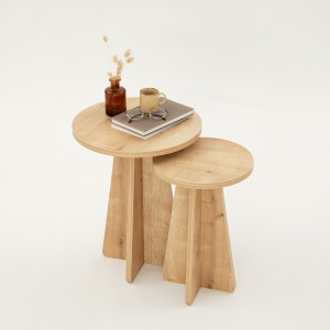 Set masute de cafea stivuibile, 2 bucati Mushroom Stejar 40x50x40 cm - Img 3
