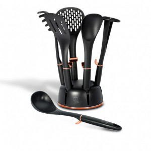 Set Ustensile de Bucatarie, 7 piese cu suport, negru- Rose Gold - Img 4