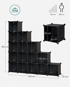 Sistem de depozitare modular, 15 cuburi Model Marcos, Negru, 123x31x123 cm - Img 3