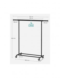 Suport pentru haine cu roti, Songmics, 90 kg, HSR13BKV1, Negru - Img 7