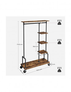 Suport pentru haine cu roti, Vasagle, 5 niveluri, HSR66BXV1, Maro Rustic - Img 5