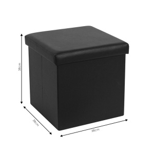 Taburet hol cufar cu spatiu de depozitare Crystal piele ecologica, negru 38x38x38cm - Img 5