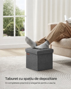 Taburet pliabil cu spațiu de depozitare, Gri Închis, 30 × 30 × 30 cm - Img 2