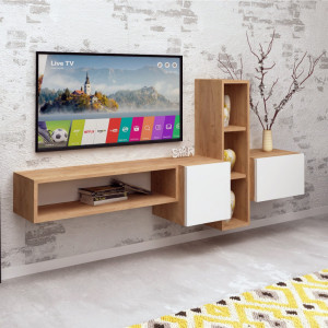 Ansamblu Comoda TV Kumkuat Oak-Alb - Img 3