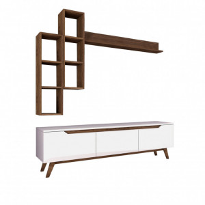 Ansamblu Comoda TV M16-804 Alb-Walnut - Img 2