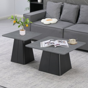 ASA CUM E!! Set de 2 măsuțe de cafea Square, negru/gri marmorat, 60x60x50 cm și 80x80x40 cm