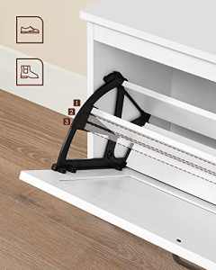 Bancă pantofar cu ușă rabatabilă și compartiment interior reglabil, Alb, 80 × 30 × 46 cm - Img 6
