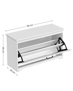 Bancă pantofar cu ușă rabatabilă și compartiment interior reglabil, Alb, 80 × 30 × 46 cm - Img 5
